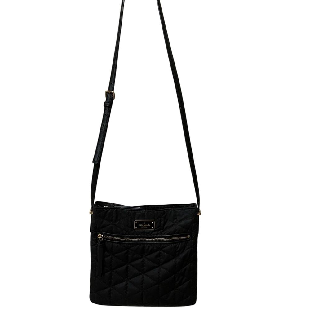 Kate Spade Black Quilted Crossbody Bag with Gold Zippers Long Strap - Picture 2 of 10